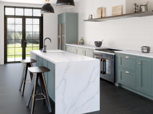 quartz kitchen worktops in white with grey veins