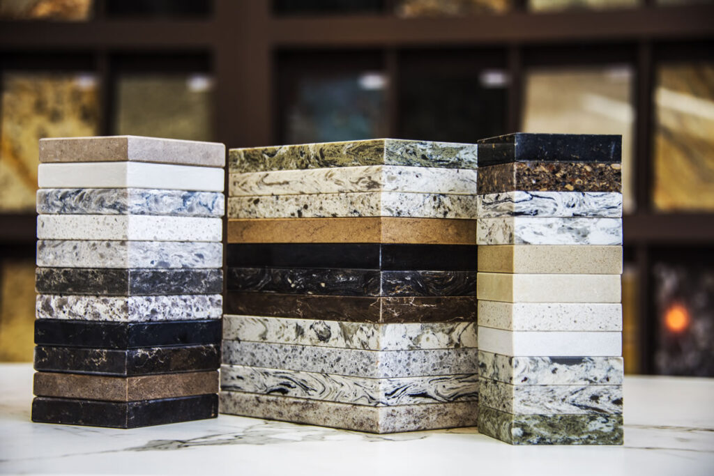 image of stone sample slabs piled up